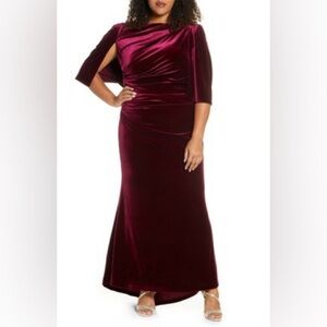 Eliza J Capelet Maroon Velvet Elegant Gown Size 14W,‎ NWT
